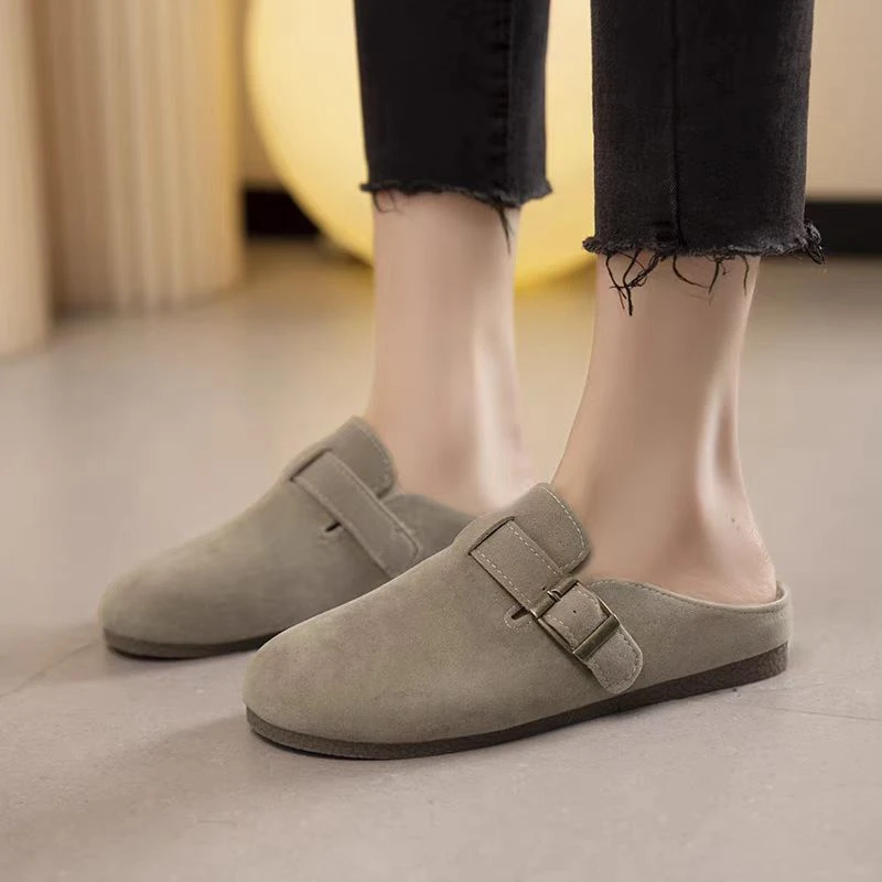 小众包头半拖鞋女外穿2024年秋冬新款复古百搭平底豆豆鞋 K2