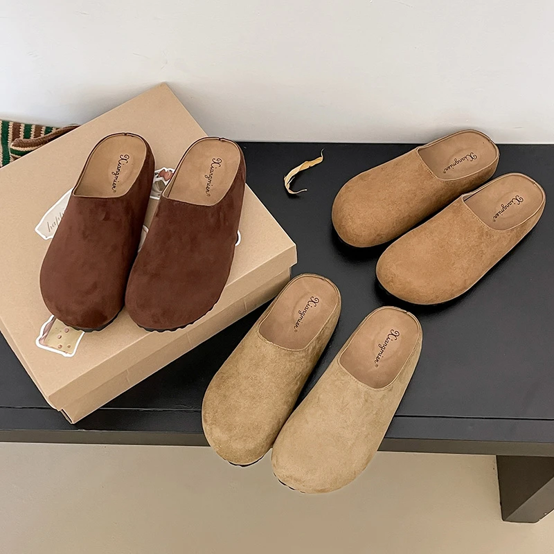 复古厚底踩屎感博肯包头半拖鞋女2025懒人一脚蹬平底勃肯鞋穆勒鞋