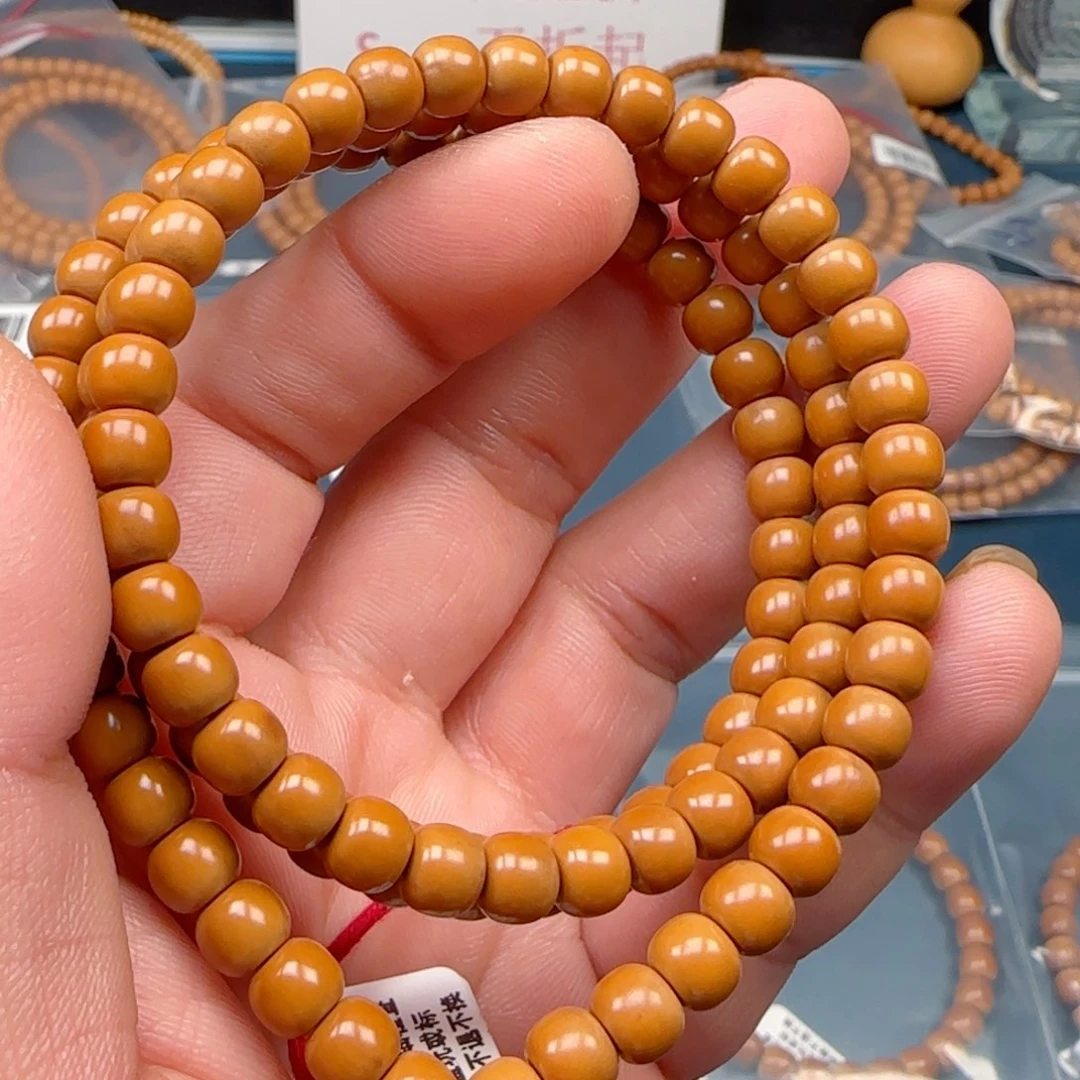 橄榄核手串老挝SS级核尖极限弧尺寸6.2×120颗全无白