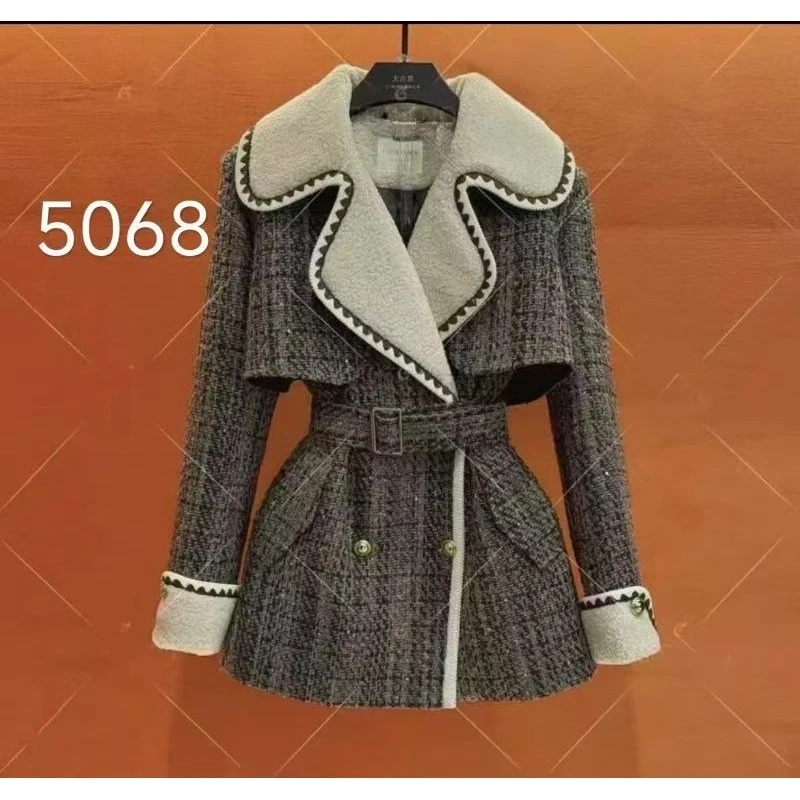 收腰假俩件呢子外套2024秋冬季新款优雅轻奢5068