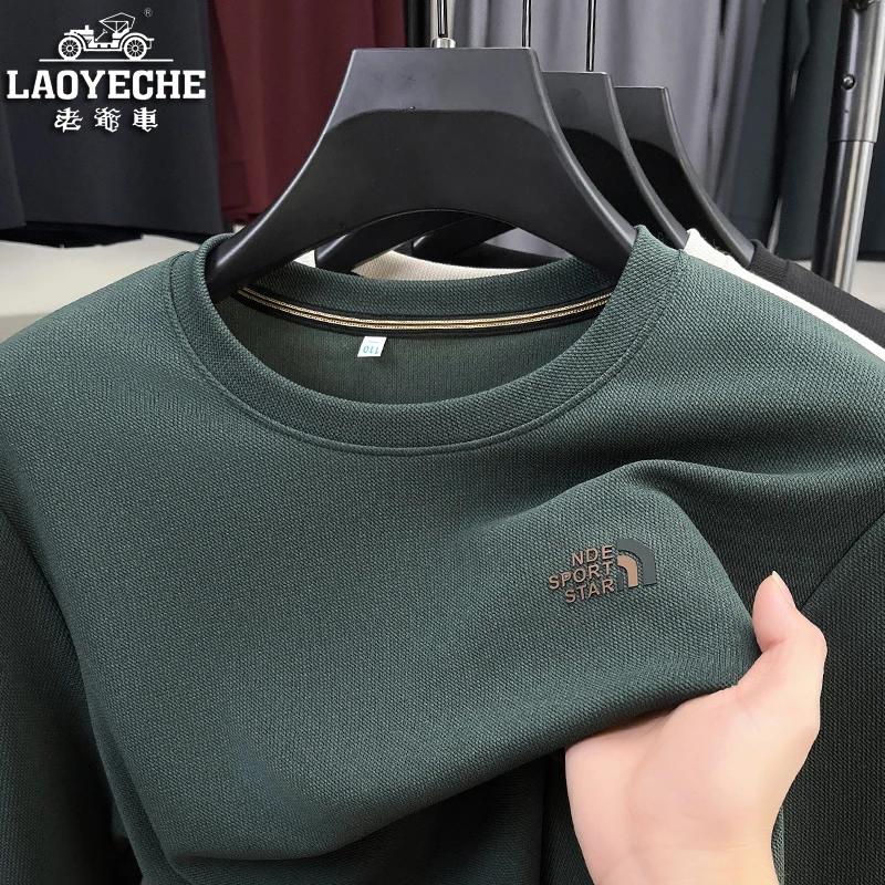 老爷车正品春秋季薄款圆领卫衣男中青年男士长袖休闲印花男装T恤