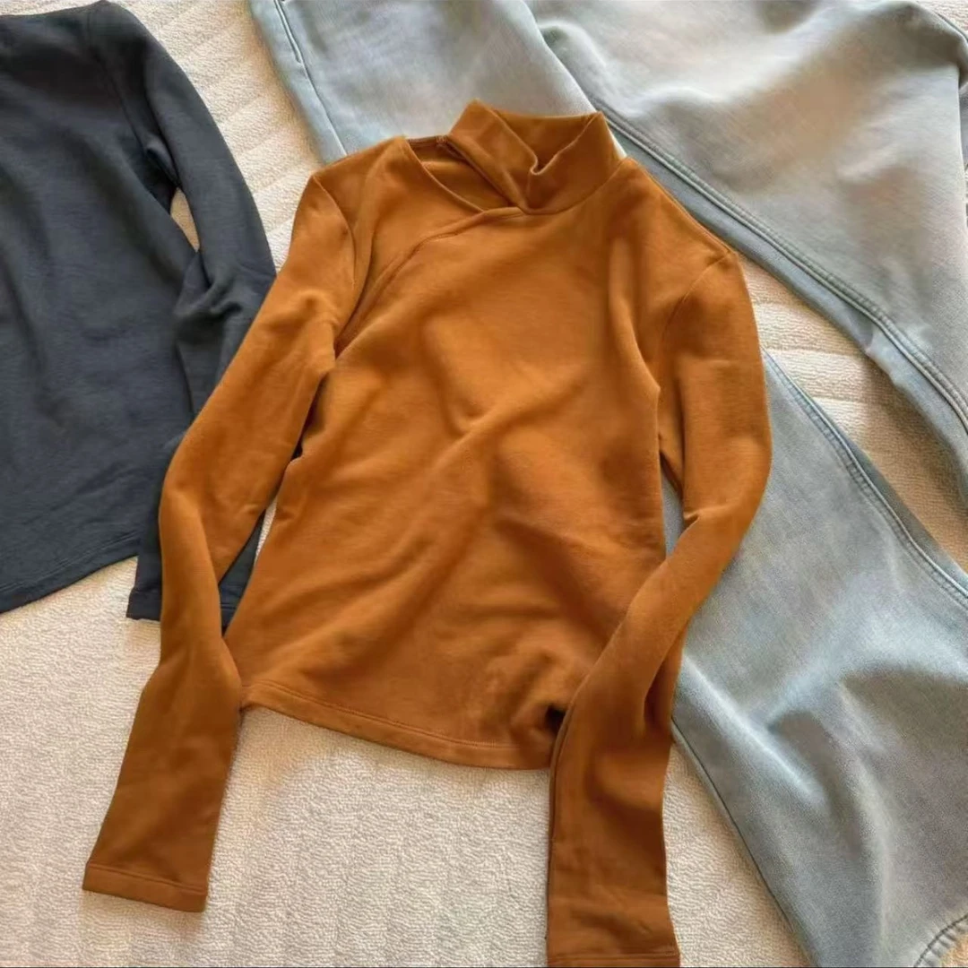 2025秋冬内搭纯色百搭休闲通勤风设计感镂空修身长袖打底T恤女