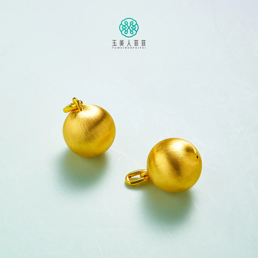 菲菲珠宝好~18K金拉丝圆珠吊坠约14mm/多样性发一