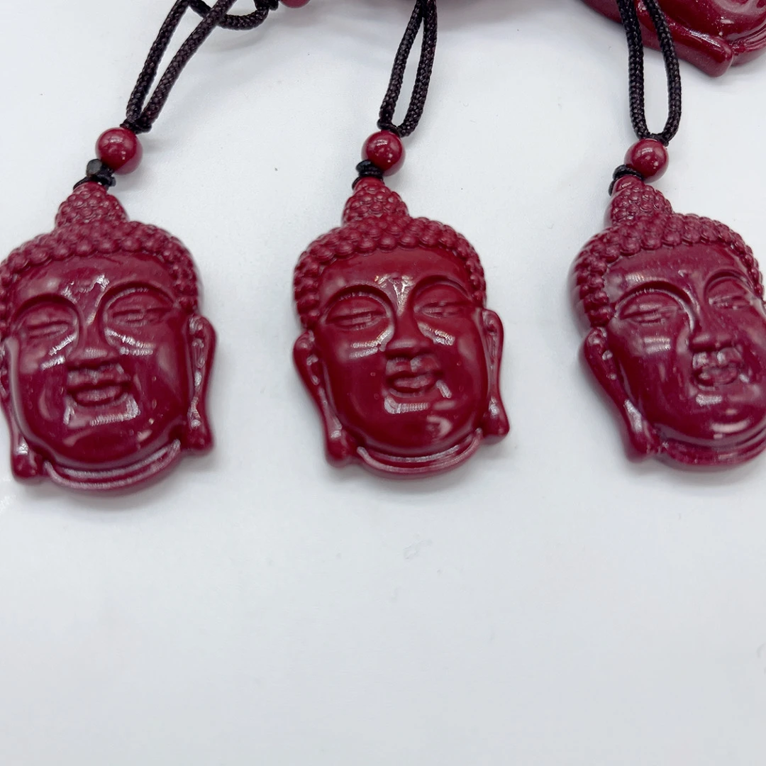 含辰砂工艺品朱砂佛头吊坠（拍一发一多样性发货）