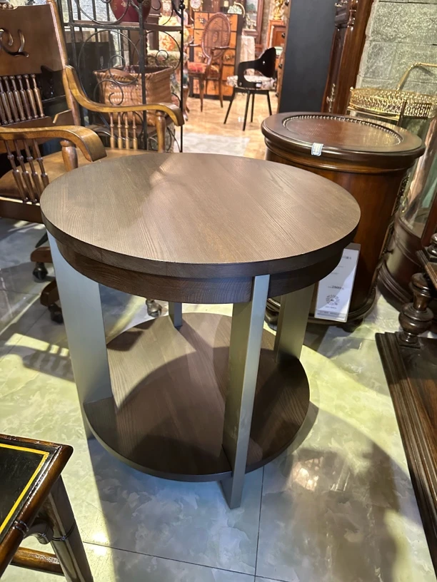 油漆金属工艺金属自然边几角几原木色茶几餐桌美式58*62