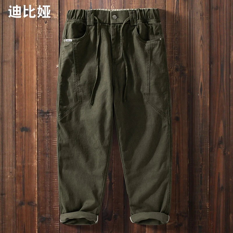 迪比娅微锥哈伦工装休闲裤子男秋季直筒拼接纯棉长裤松紧腰男裤Y