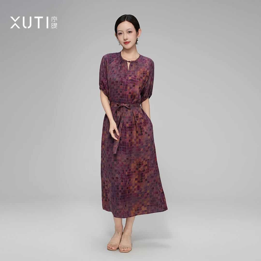 序缇夏季新款新中式女装香云纱非遗桑蚕丝连衣裙S06-15212