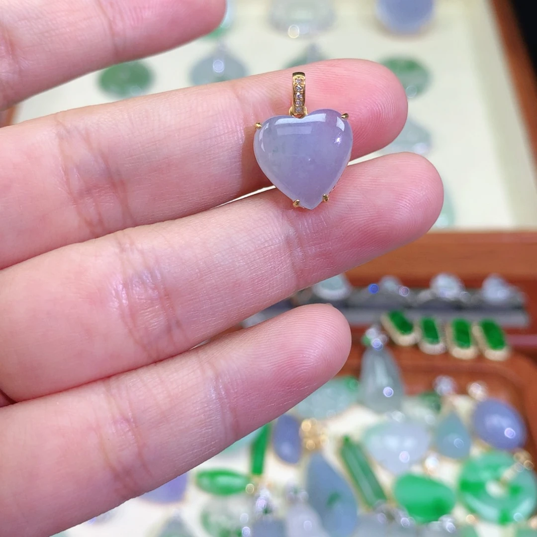 翡翠18K金镶嵌颈饰天然翡翠吊坠a货