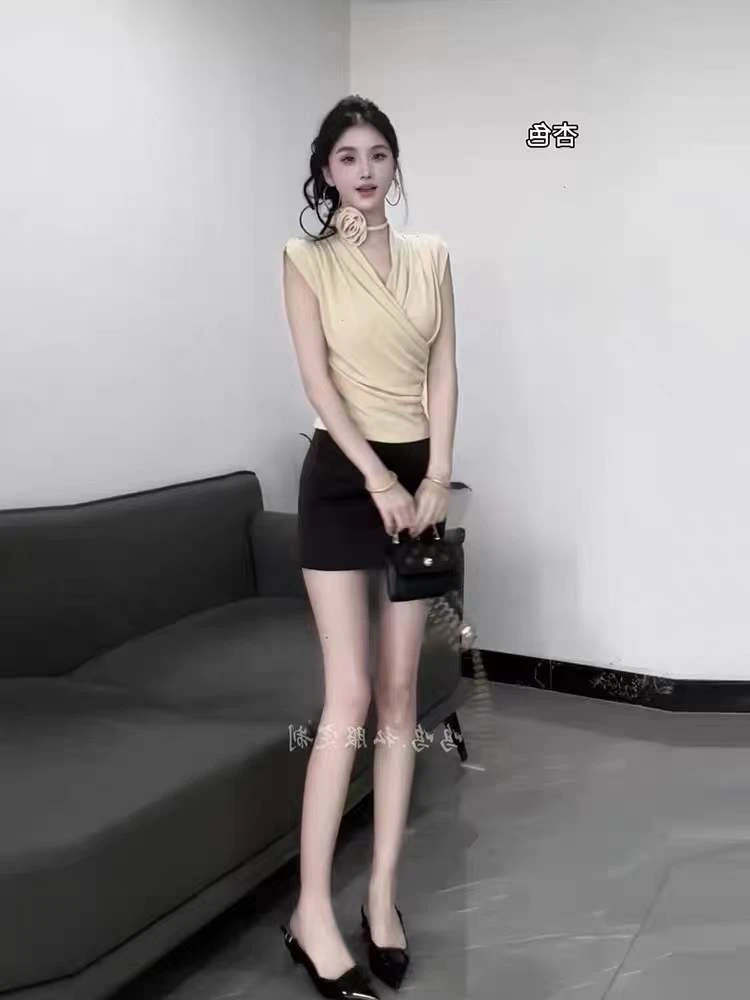 400~500法式气质百搭小众修身设计感绝美短上衣夏季显瘦辣妹套装