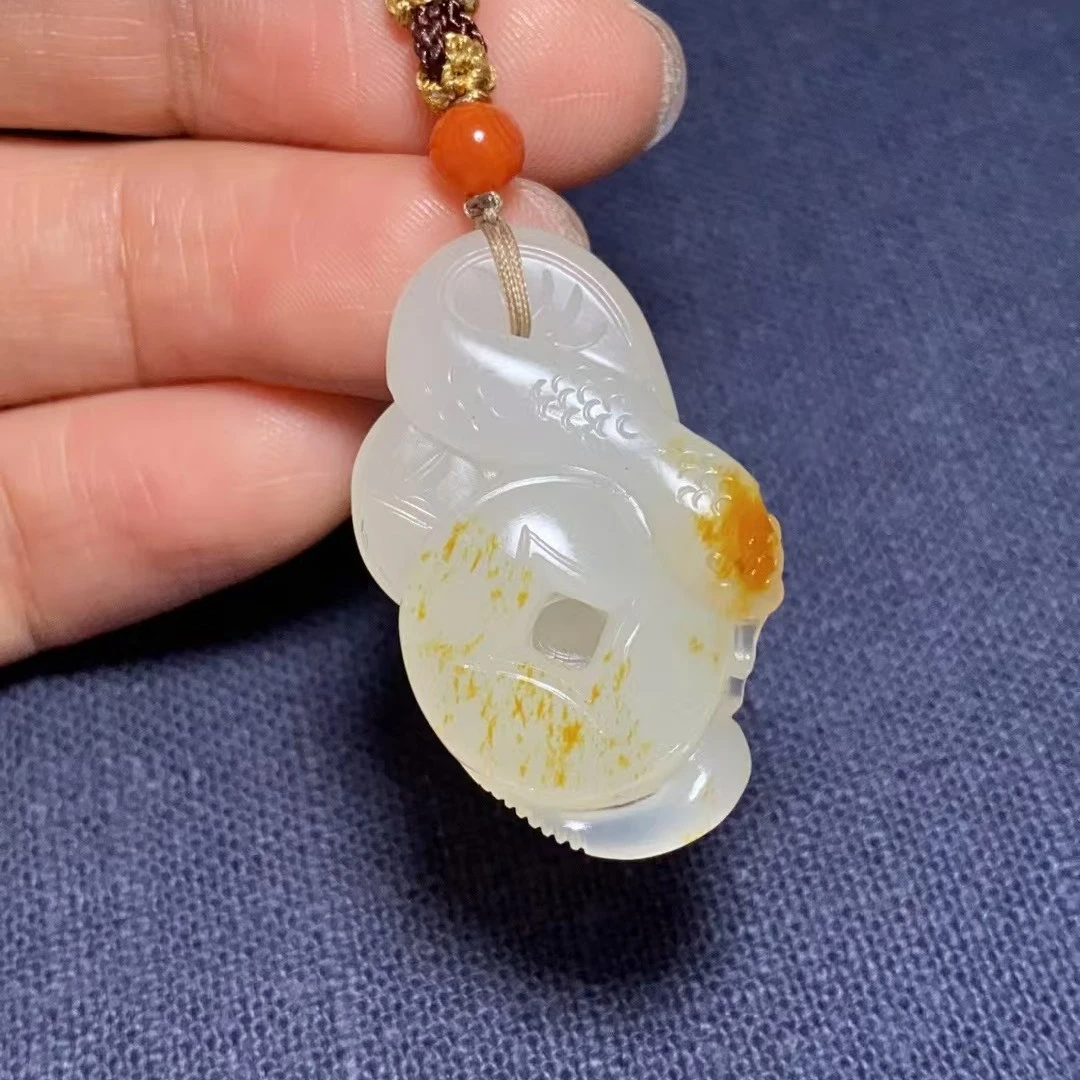 新疆和田玉白玉挂件腰缠万贯7.2克 尺寸31/20/10mm