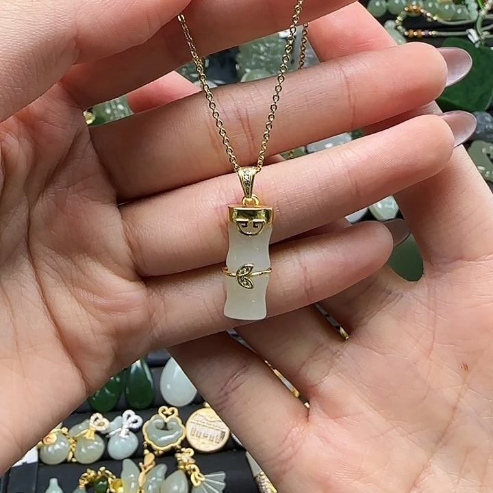 颈饰银S925镶嵌和田玉送链子送绳