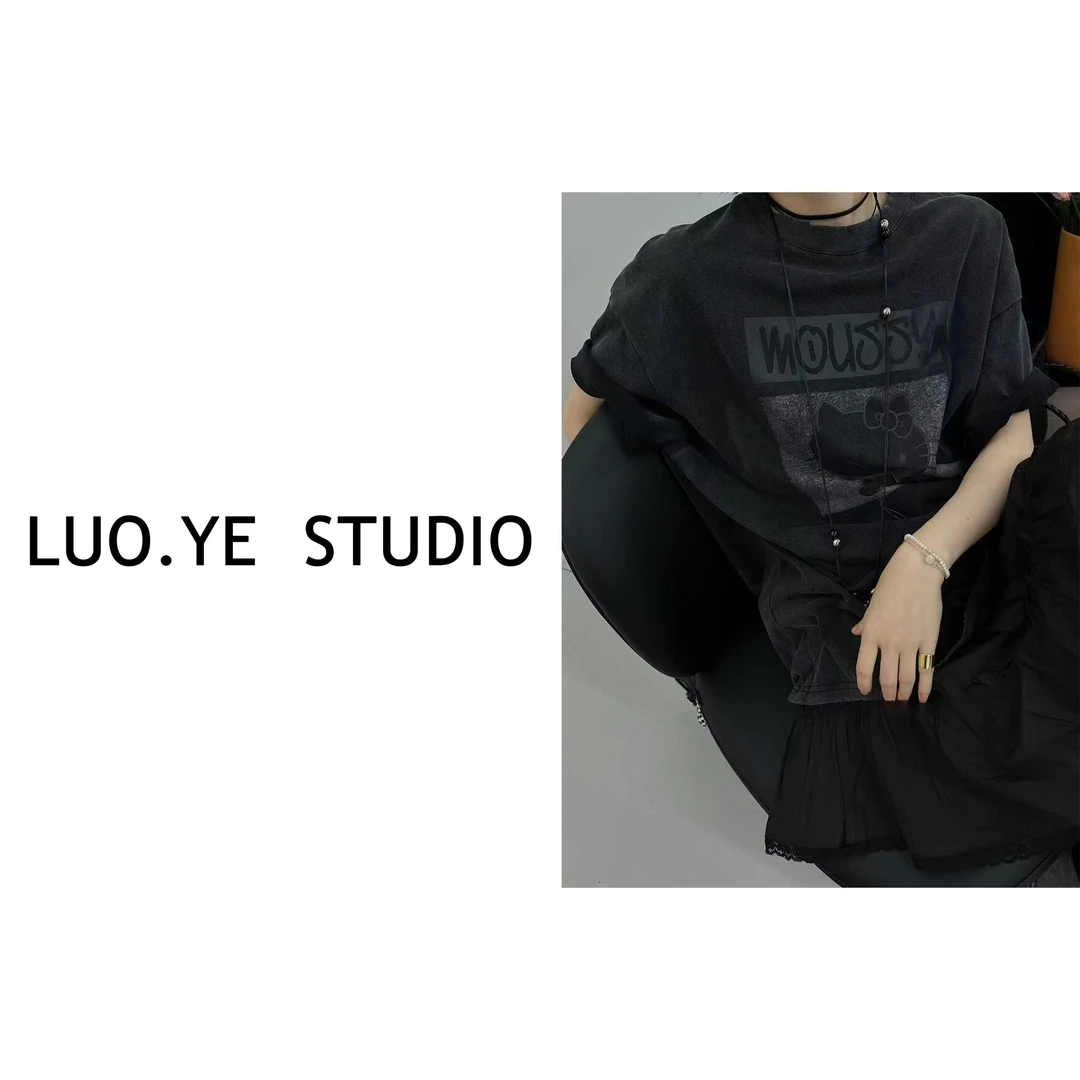 罗爷 · 【kitty猫猫】做旧T恤短袖上衣女2025春夏时尚休闲百搭