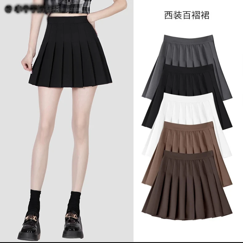 2024新款半身裙百搭显瘦百褶裙女学院风春秋防走光高腰A字短裙子