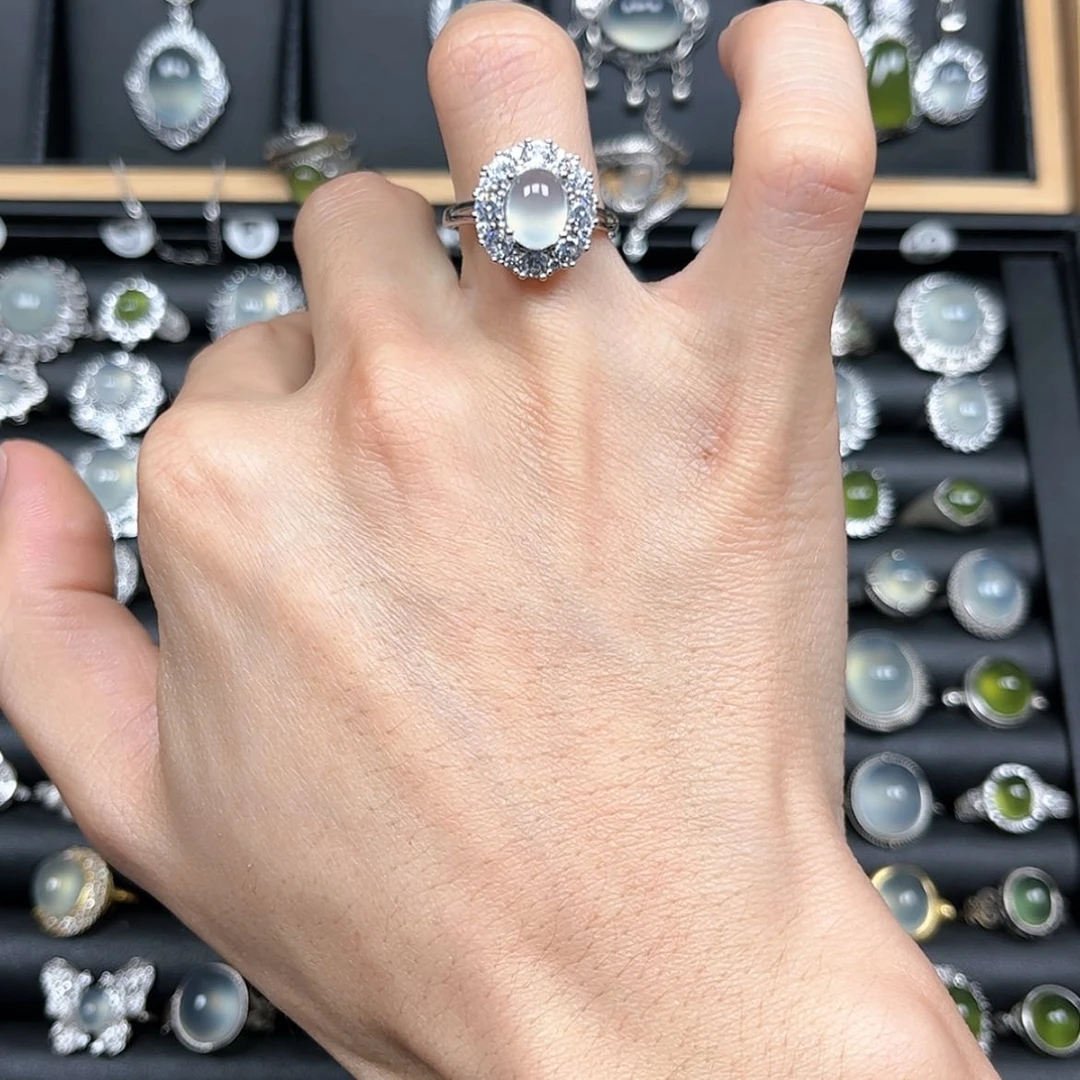 【闪购商品】岫玉戒指银S925镶嵌小****记