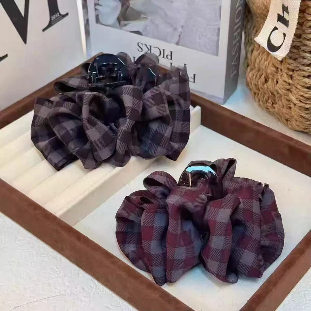 韩系格子云朵泡泡抓夹气质百搭韩系鲨鱼抓夹M