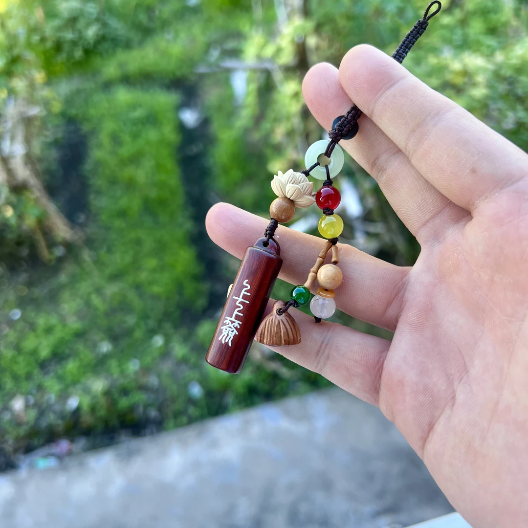 上上签 镶嵌创意 紫檀木镶银+莲花挂件钥匙扣包包挂