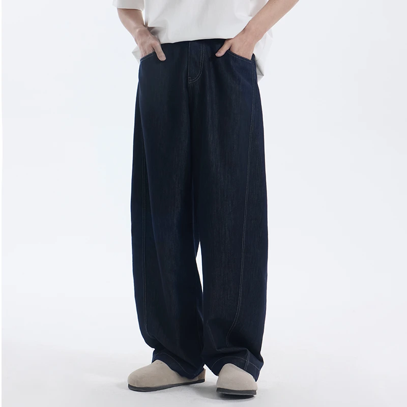 【杭曼】高级感男装纯色百搭设计感宽松长裤潮流舒适牛仔裤6011