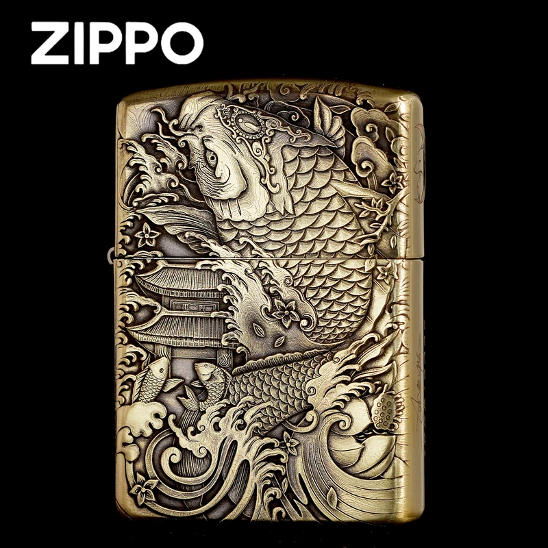 ZIPPO打火机正品/纯铜盔甲【鱼跃龙门】雕刻男士收藏【达人专属·】