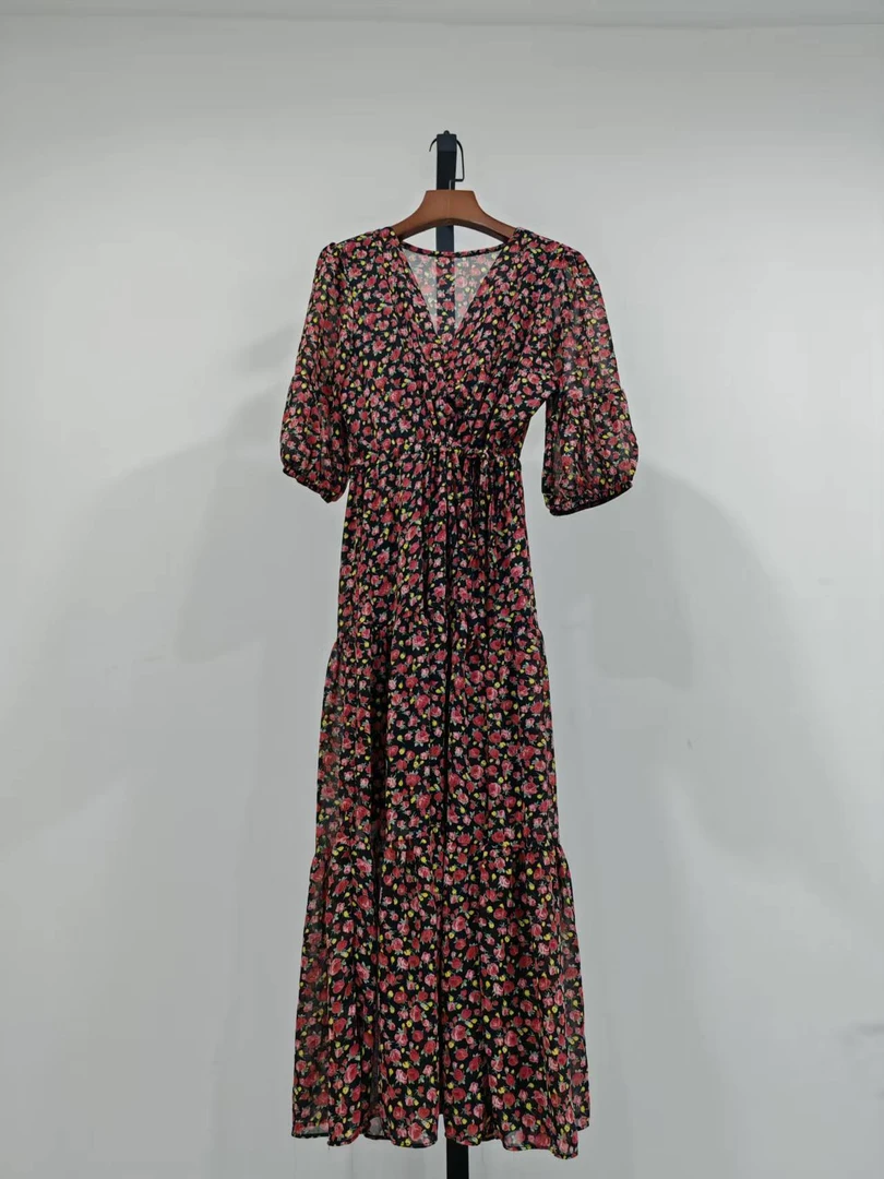 W284 V领5分袖碎花连衣裙 默认微瑕 无运费险 接受不了勿拍