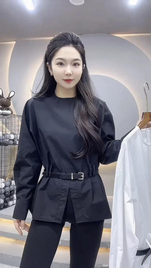 纯色腰带衬衫女春夏2025新款高级感气质宽松休闲百搭减龄长袖衬衣