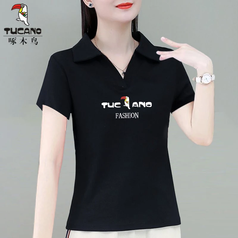 啄木鸟2025年夏季新款薄款小众设计感运动翻领T恤洋气韩版上衣女