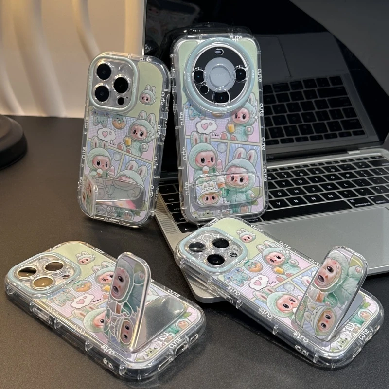 绿色怪兽镜子支架适用苹果16羽纱手机壳iPhone华为vivo小米15oppo