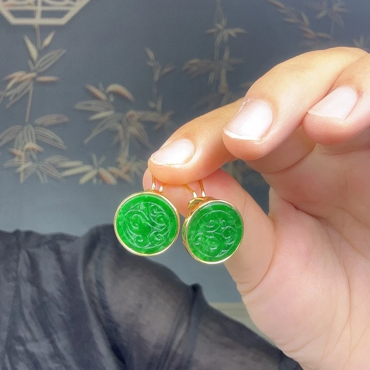 机****翡翠银S925镶嵌耳饰