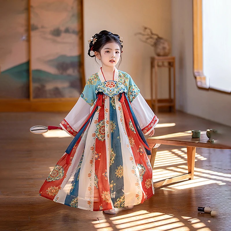 汉服女童2025春夏新款超仙敦煌公主裙中国风唐制连衣裙舞蹈演出服