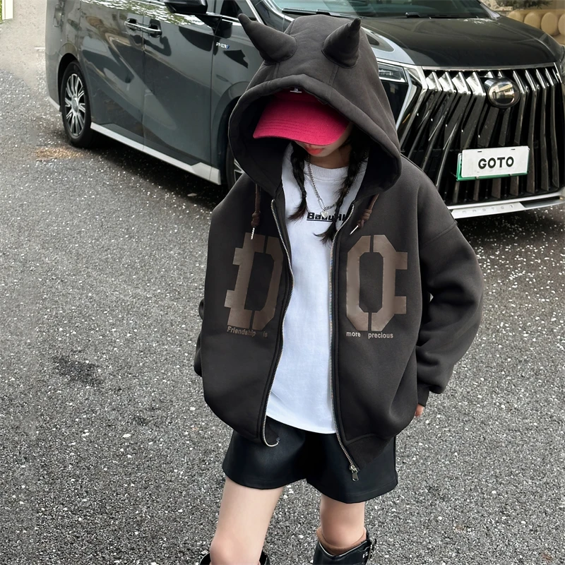 女童春秋连帽开衫卫衣2025新款中大童儿童宽松休闲上衣外套洋气潮