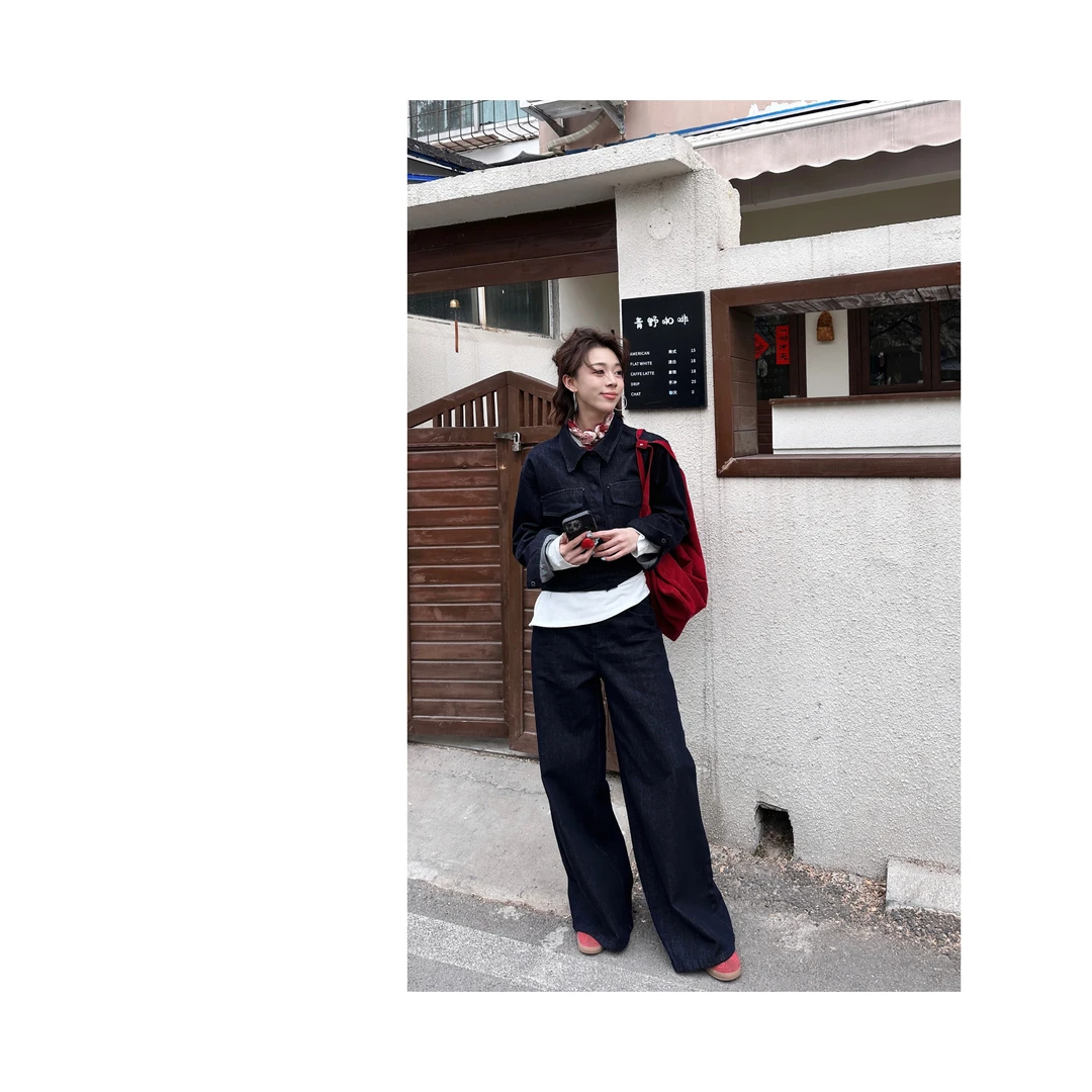 【漫不经心】经典丹宁牛仔小众松弛感套装牛仔外套＋拖地牛仔裤