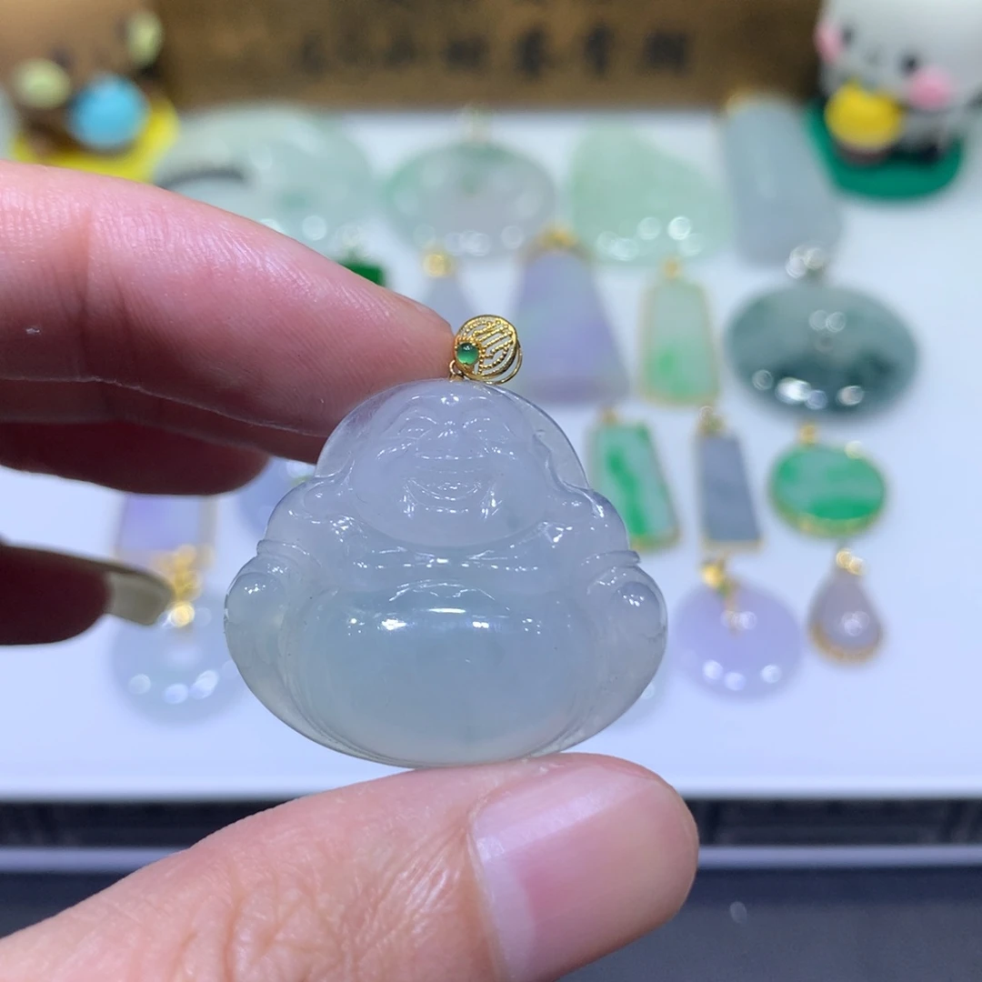 翡翠18K金镶嵌吊坠(不含链)