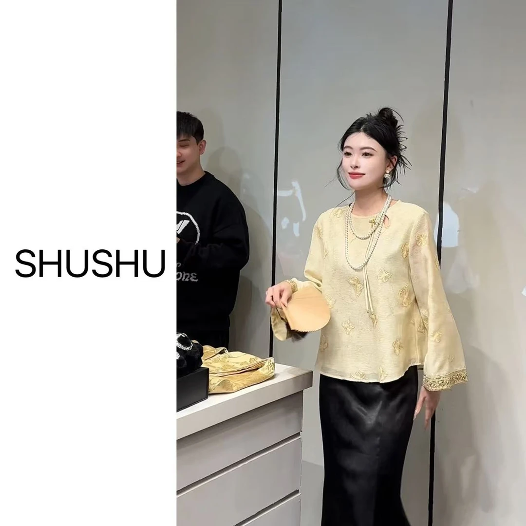 【羽蝶】新中式长袖刺绣设计感气质网红时尚重工上衣