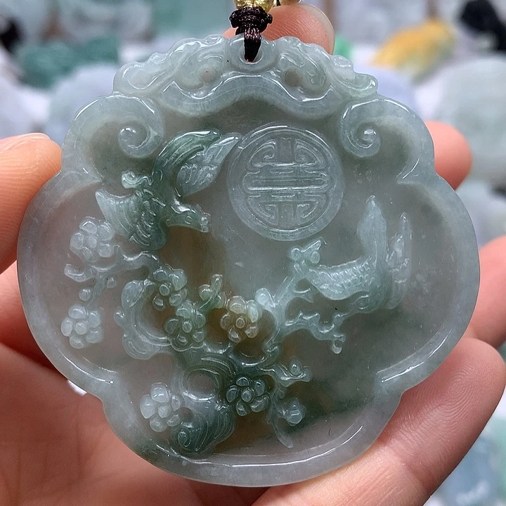 翡翠未镶嵌颈饰鸟语花香喜上眉梢如意锁福利