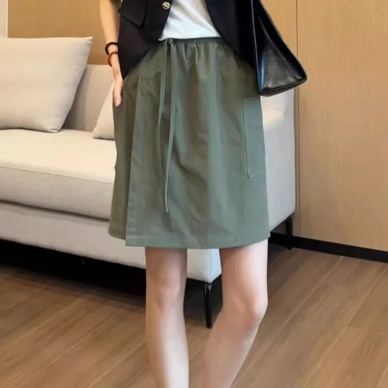 大码女装高腰a字半身裙防走光短裤夏季时尚百搭开叉短款工装裙裤