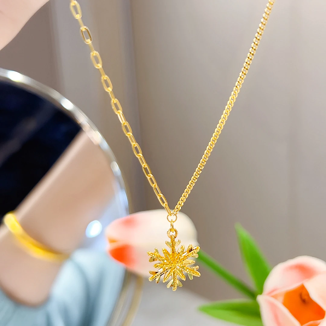 精品5G足金气质女神幻彩雪花项链00749