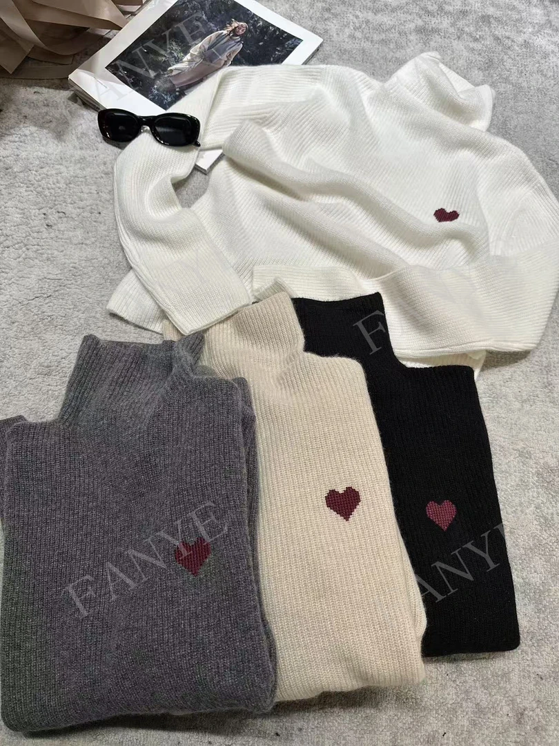 FANYE 2025冬季新款极简设计感爱心高龄山羊绒针织衫2518-2