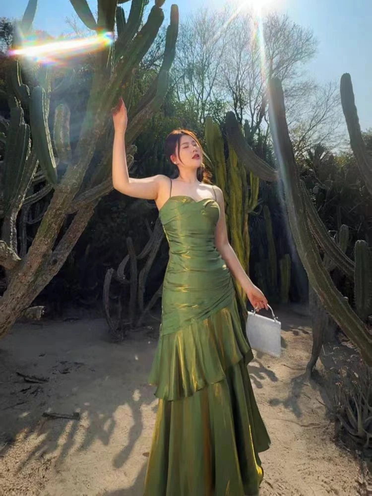 E255#法式夏季小众轻奢吊带连衣裙