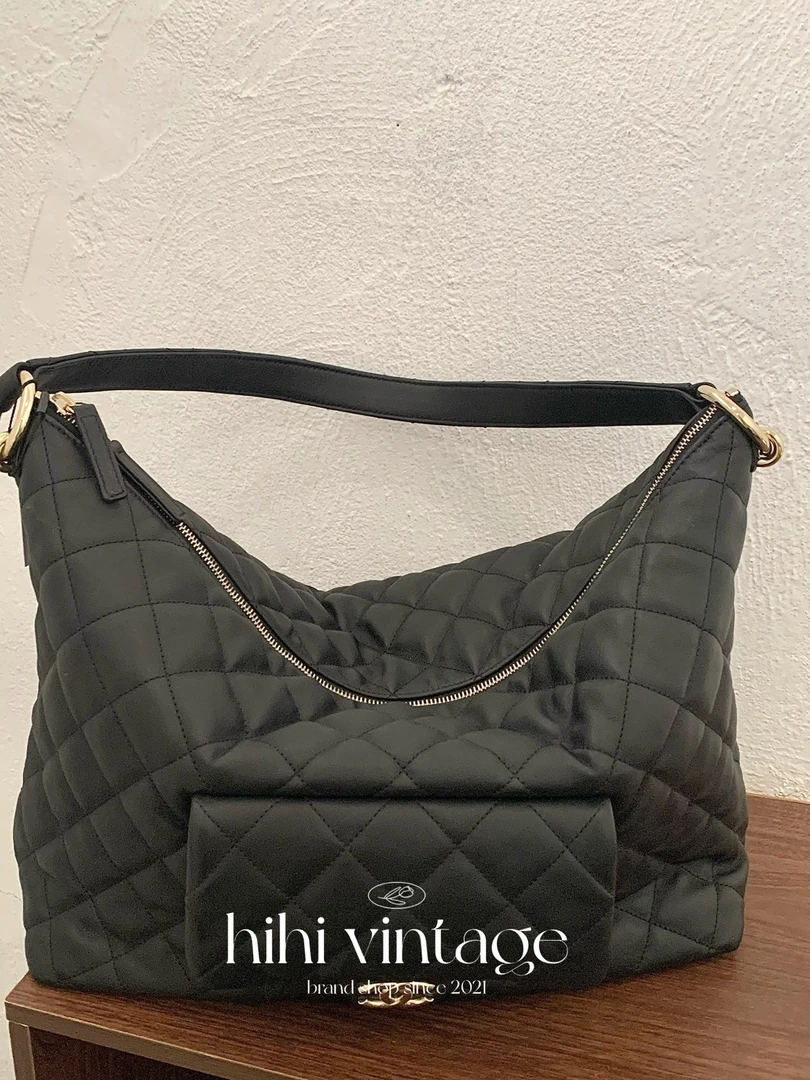 99新 Chanel/香奈儿 23B黑金嬉皮hobo单肩包大号二店/12928971