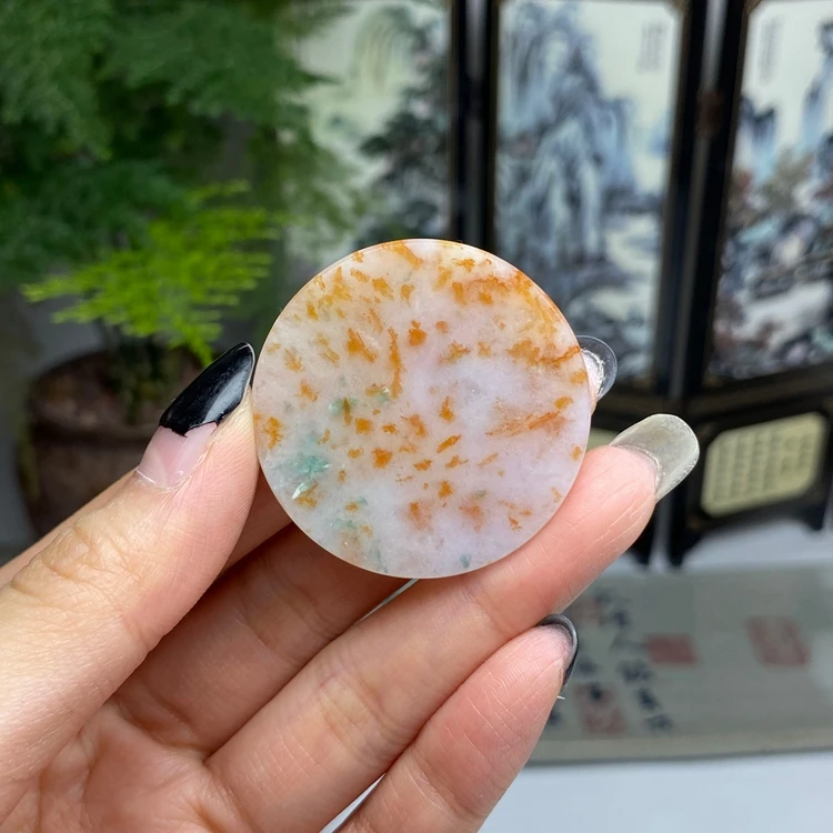 洒金飘花意境素面无事牌挂件 天然翡翠A货