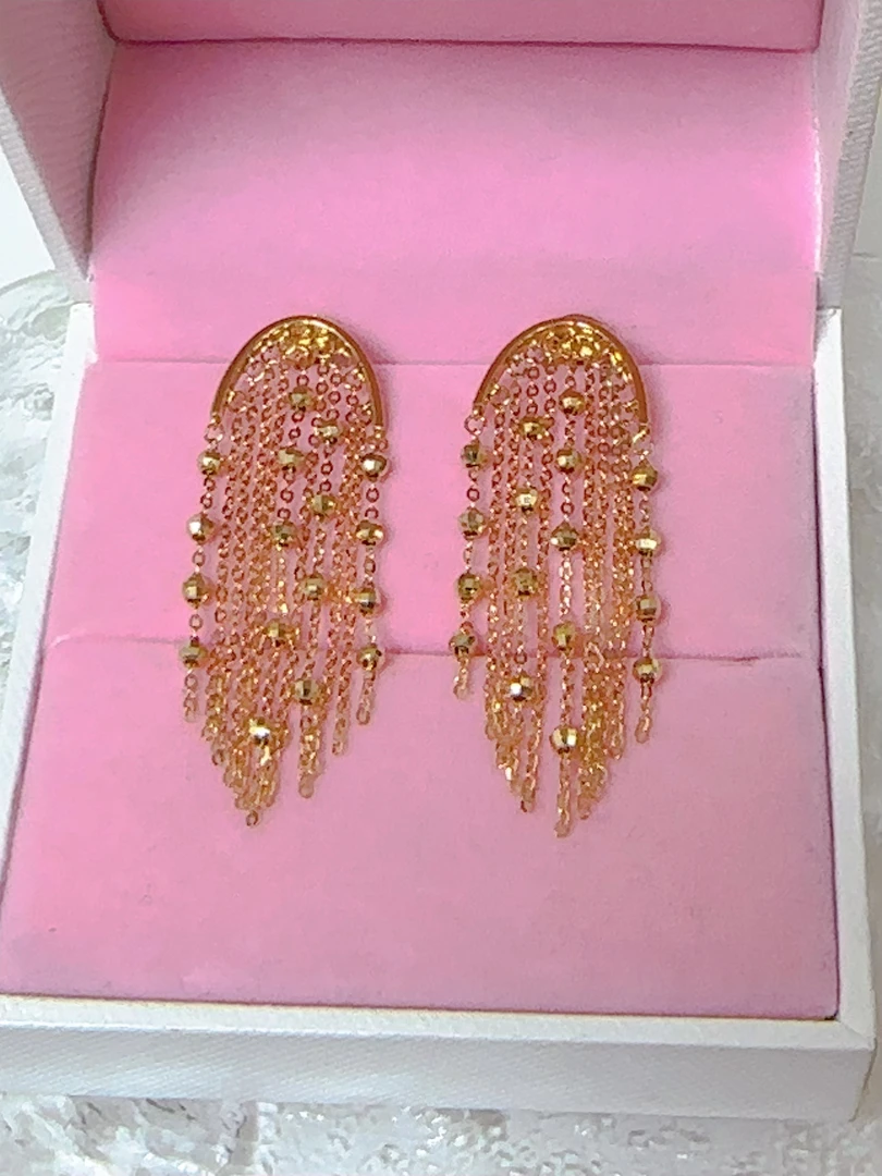 先鉴后发18K浅金色拱门流苏气质时尚款耳钉