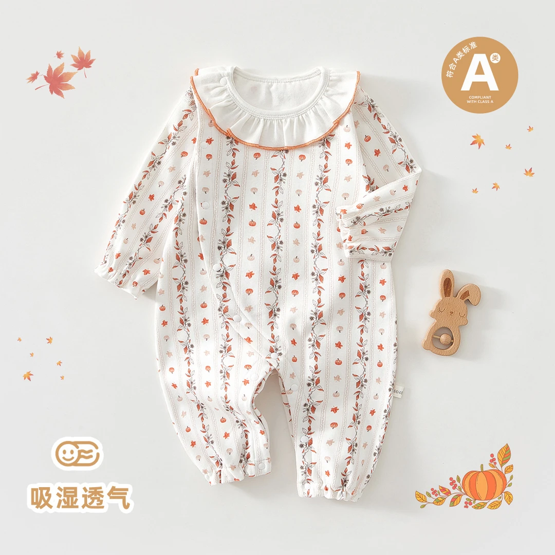 婴儿连体衣春秋款纯棉哈衣爬服女宝宝衣服公主风周岁礼春装睡衣