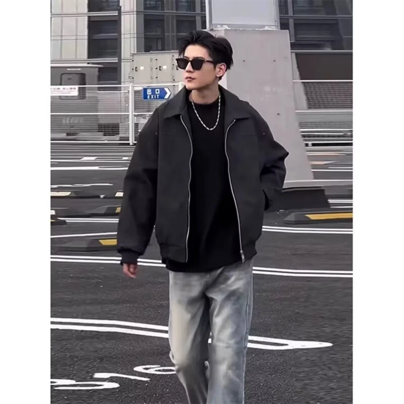秋冬季日系新款美式复古外套男生宽松百搭夹克棒球服时尚休闲上衣
