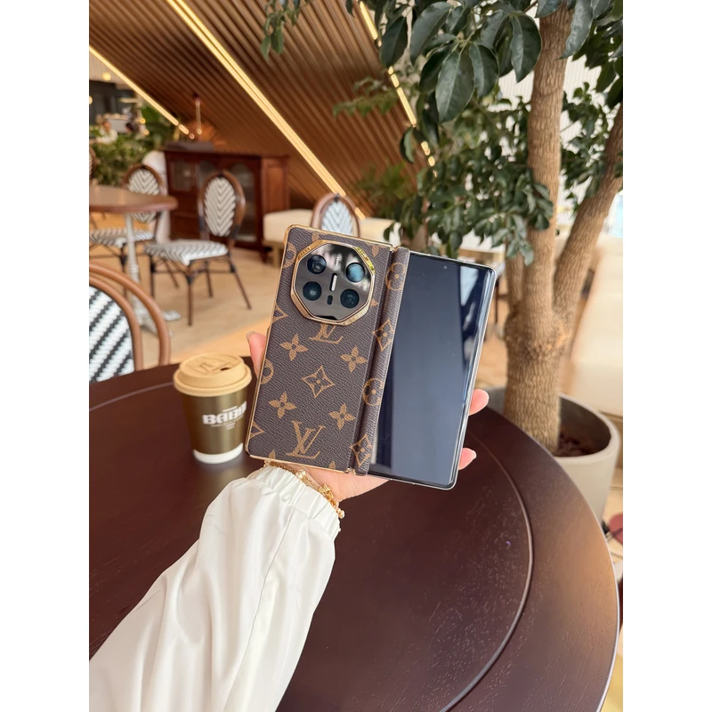 适用于华为Matex6/Matex5时尚字母双中轴折叠手机壳 全包电镀系列