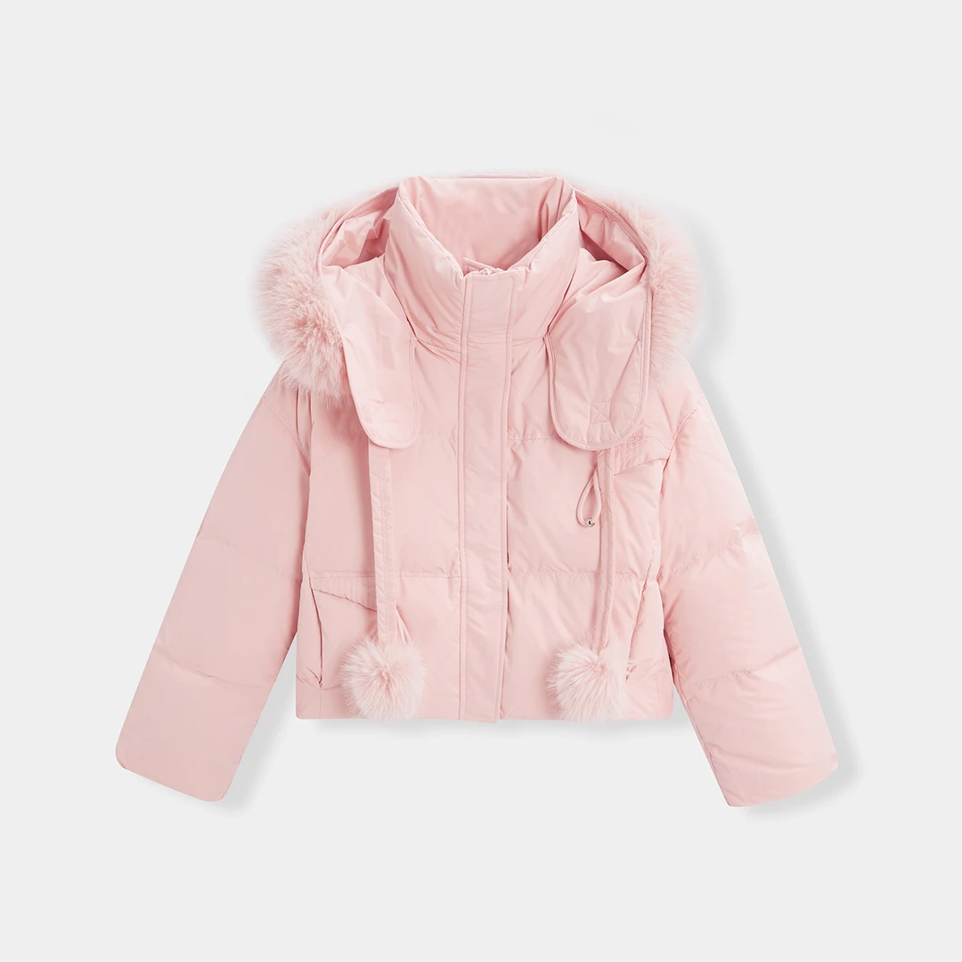 IEF/爱依服2025冬季新款设计感毛领拼接高级保暖短款羽绒服外套女