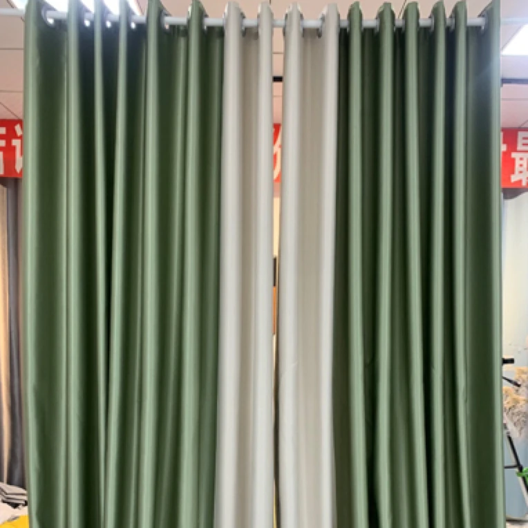 雪尼尔抹茶绿无缝拼接遮光高端成品窗帘