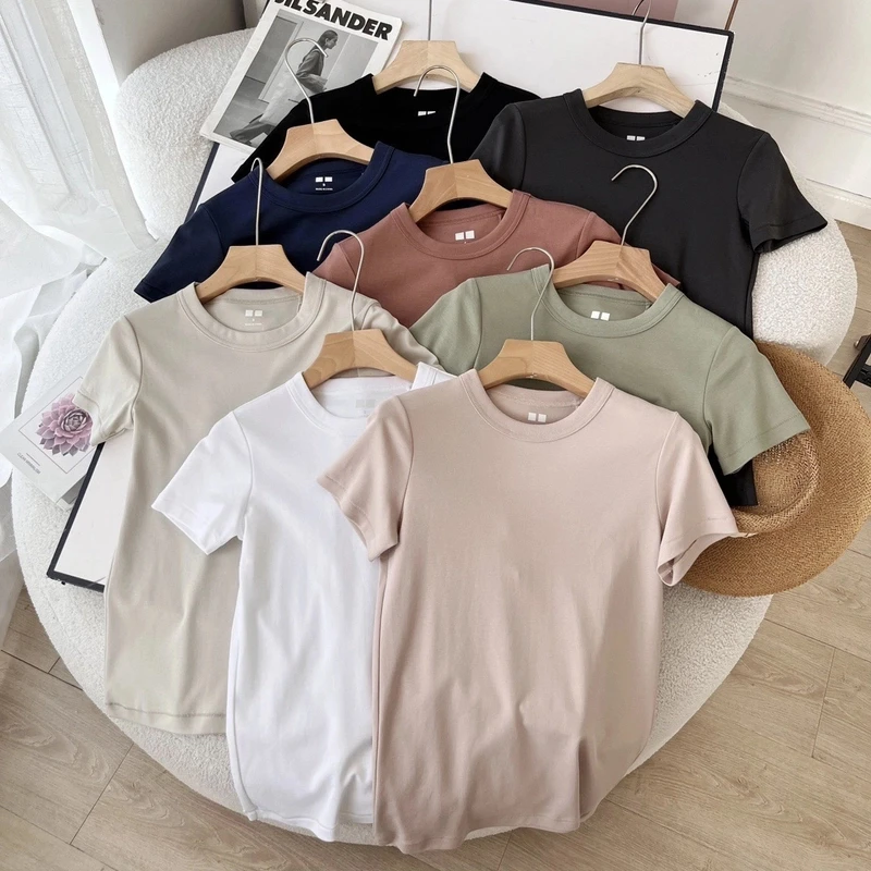 人手两件！纯色简约百搭基础款舒适圆领正肩短袖T恤965754
