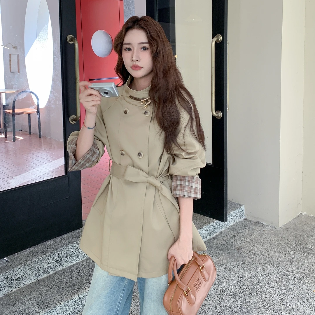 韩系慵懒风风衣短款春秋遮胯显瘦收腰小个子设计感英伦风休闲外套