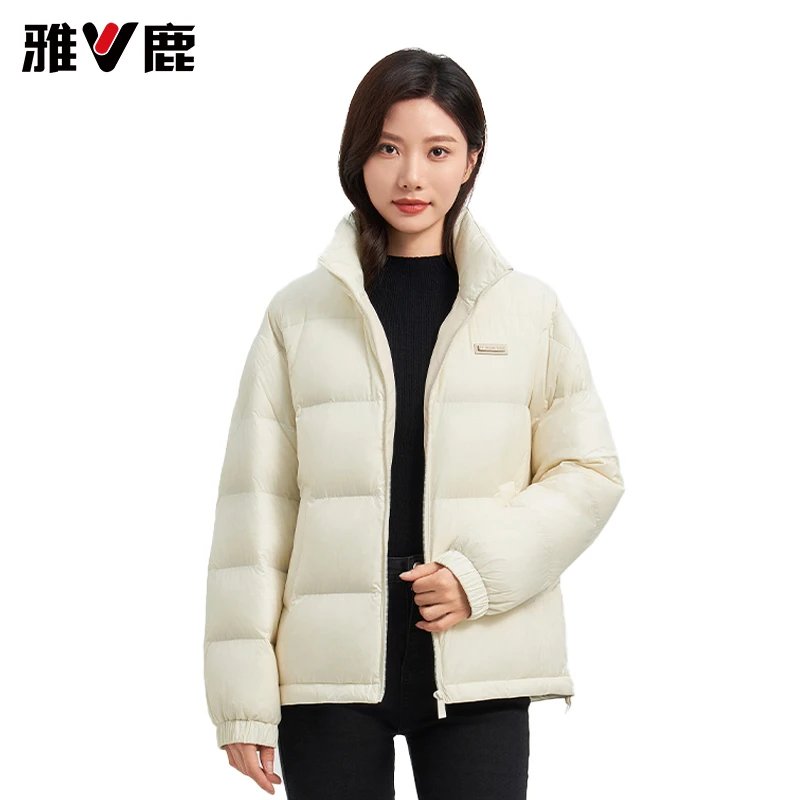 雅鹿男女同款运动立领羽绒服秋冬短款面包服情侣款8802