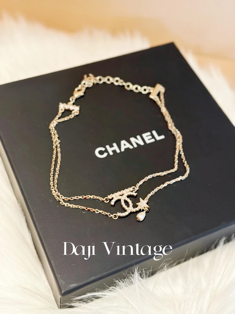 99新  大吉中古/Chanel香奈儿双c镶钻星星珍珠吊坠项链