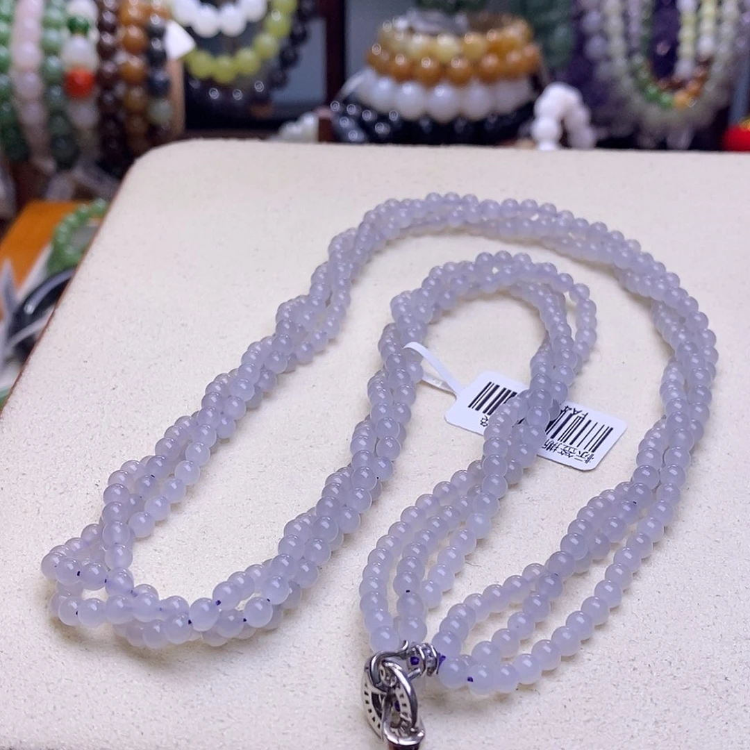 颈饰未镶嵌和田玉烟紫银镶香芋紫麻花链4MM